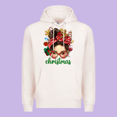 Christmas Messy Bun With Gingerbread Man Premium Hoodie Designed By Bundleandbundleshop