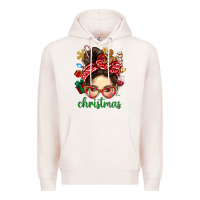 Pale Pink Christmas Messy Bun With Gingerbread Man Premium Hoodie - BundleAndBundleShop