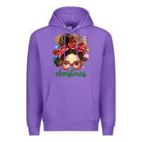 Purple Christmas Messy Bun With Gingerbread Man Premium Hoodie - BundleAndBundleShop