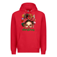 Red Christmas Messy Bun With Gingerbread Man Premium Hoodie - BundleAndBundleShop