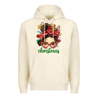 Sandshell Christmas Messy Bun With Gingerbread Man Premium Hoodie - BundleAndBundleShop
