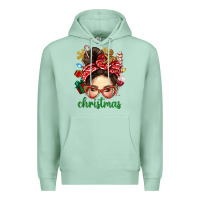 Seafoam Christmas Messy Bun With Gingerbread Man Premium Hoodie - BundleAndBundleShop