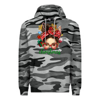 Slate Camo Christmas Messy Bun With Gingerbread Man Premium Hoodie - BundleAndBundleShop