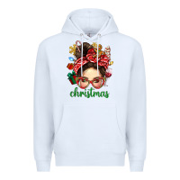 White Christmas Messy Bun With Gingerbread Man Premium Hoodie - BundleAndBundleShop