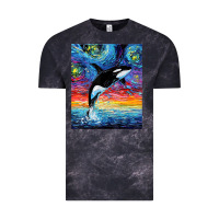 Cloud Black Orca Killer Whale Starry Night Colorful Ocean Art By Aja Vintage Tee - trangStudio