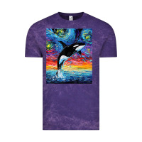 Cloud Purple Orca Killer Whale Starry Night Colorful Ocean Art By Aja Vintage Tee - trangStudio