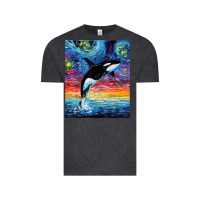 Vintage Black Orca Killer Whale Starry Night Colorful Ocean Art By Aja Vintage Tee - trangStudio
