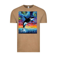 Vintage Coffee Orca Killer Whale Starry Night Colorful Ocean Art By Aja Vintage Tee - trangStudio