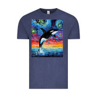Vintage Denim Orca Killer Whale Starry Night Colorful Ocean Art By Aja Vintage Tee - trangStudio