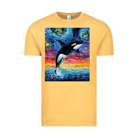 Vintage Mustard Orca Killer Whale Starry Night Colorful Ocean Art By Aja Vintage Tee - trangStudio