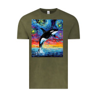 Vintage Olive Orca Killer Whale Starry Night Colorful Ocean Art By Aja Vintage Tee - trangStudio