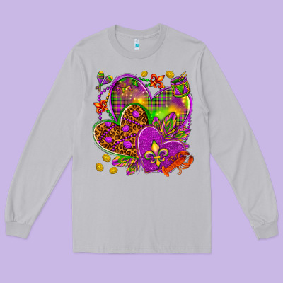 Mardi Gras Hearts Long Sleeve Tee Designed By Howdyjamesfarm