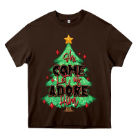 Chocolate Brown oh come let us adore him christmas tree Heavy Core Tee - MaliasSmallBusiness