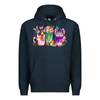 Navy Easter Coffee Cups With Bunny Premium Hoodie - BundleAndBundleShop