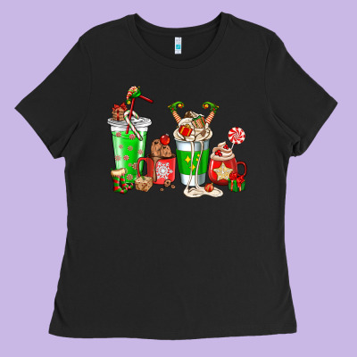 Elf Coffee Cups Ladies Tee Designed By Nancycooperartshop