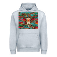 Heather Grey western serape leopard bull skull turquoise Urban Hoodie - Artiststas