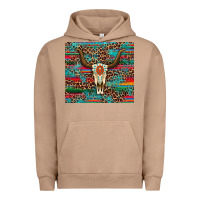 Pigment Burro western serape leopard bull skull turquoise Urban Hoodie - Artiststas