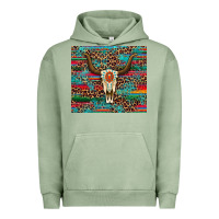 Pigment Oil Green western serape leopard bull skull turquoise Urban Hoodie - Artiststas