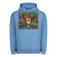 Pigment Pebble Blue western serape leopard bull skull turquoise Urban Hoodie - Artiststas