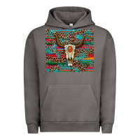 Western Serape Leopard Bull Skull Turquoise Urban Hoodie | Teevron