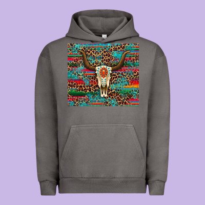 Western Serape Leopard Bull Skull Turquoise Urban Hoodie Designed By Artiststas