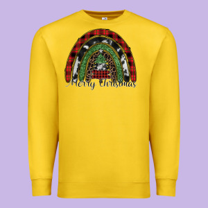 Merry Christmas Rainbow Premium Sweatshirt Designed By Cowhidedigitalart