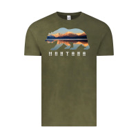 Vintage Olive Montana Bear with Glacier National Park Lake Image Souvenir Vintage Tee - trangStudio