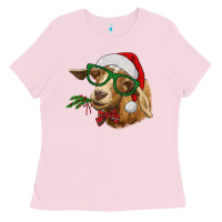 Bubblegum Pink christmas goat Ladies Tee - RanaPortraitStore
