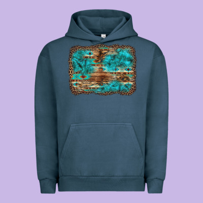 Western Turquoise Stone Aztec Tiger Pattern Background Urban Hoodie Designed By Artiststas