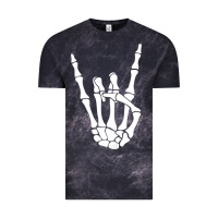 Cloud Black halloween skeleton hand horns rock n roll music lover tank top Vintage Tee - trangStudio