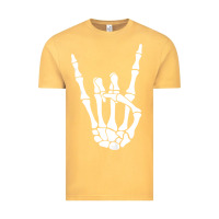 Vintage Mustard halloween skeleton hand horns rock n roll music lover tank top Vintage Tee - trangStudio
