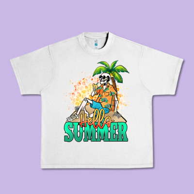 Hello Summer Skeleton Urban Heavy Tee Designed By Nancycooperartshop