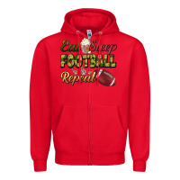 Red eat sleep football repeat Zipper Hoodie - BundleAndBundleShop
