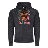 Vintage Black Afro Messy Bun Cat Mom Vintage Hoodie - texasbilliewilder