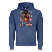 Vintage Denim Afro Messy Bun Cat Mom Vintage Hoodie - texasbilliewilder