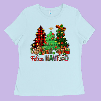 Feliz Navidad Ladies Tee Designed By Nancycooperartshop