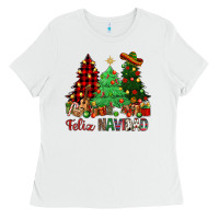 White Feliz Navidad Ladies Tee - NancyCooperArtShop