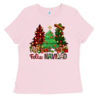 Bubblegum Pink Feliz Navidad Ladies Tee - NancyCooperArtShop