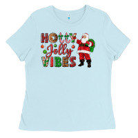 Baby Blue Holly Jolly vibes Christmas with Santa Ladies Tee - NancyCooperArtShop