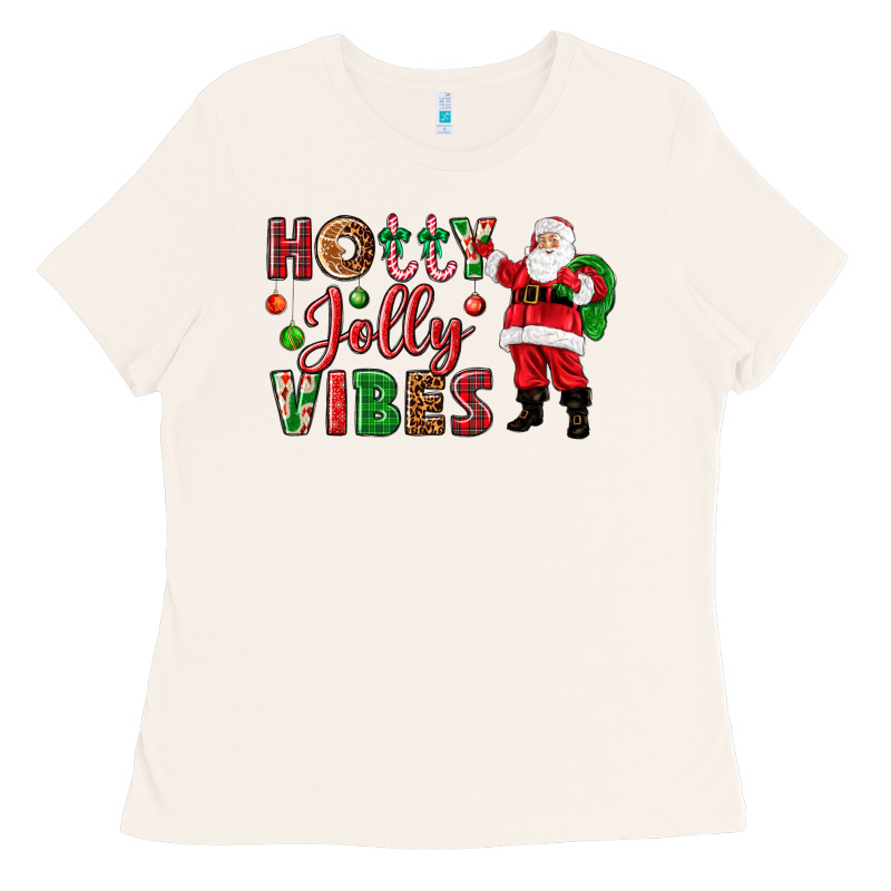 Holly Jolly Vibes Christmas With Santa Ladies Tee by NancyCooperArtShop | Teevron