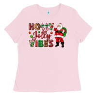 Bubblegum Pink Holly Jolly vibes Christmas with Santa Ladies Tee - NancyCooperArtShop