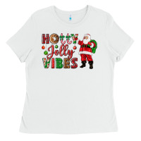 White Holly Jolly vibes Christmas with Santa Ladies Tee - NancyCooperArtShop