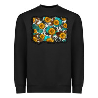 Black cowhide  turquoise sunflowers pattern olivia Heavyweight Sweatshirt - OliviaCreatesArt