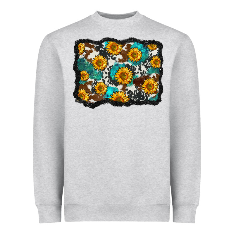 Cowhide  Turquoise Sunflowers Pattern Olivia Heavyweight Sweatshirt by OliviaCreatesArt | Teevron