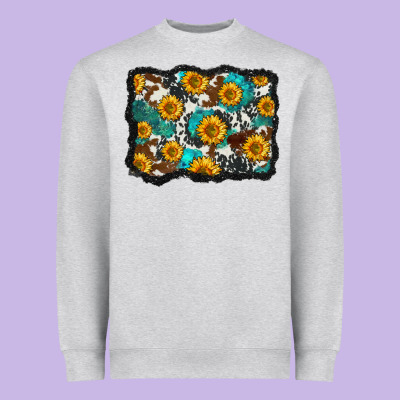 Cowhide  Turquoise Sunflowers Pattern Olivia Heavyweight Sweatshirt Designed By Oliviacreatesart