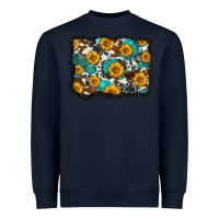 Navy cowhide  turquoise sunflowers pattern olivia Heavyweight Sweatshirt - OliviaCreatesArt
