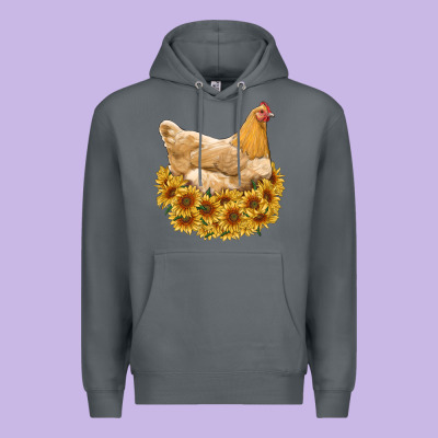 Chicken With Sunflowers Premium Hoodie Designed By Ranaportraitstore