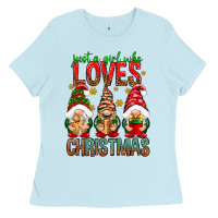 Baby Blue Just a girl who loves Christmas Ladies Tee - NancyCooperArtShop