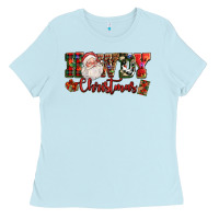 Baby Blue Howdy Christmas Santa Ladies Tee - NancyCooperArtShop