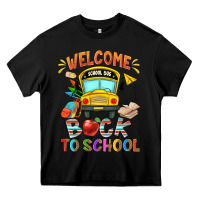 Black welcome back to school with school bus Heavy Core Tee - NancyCooperArtShop